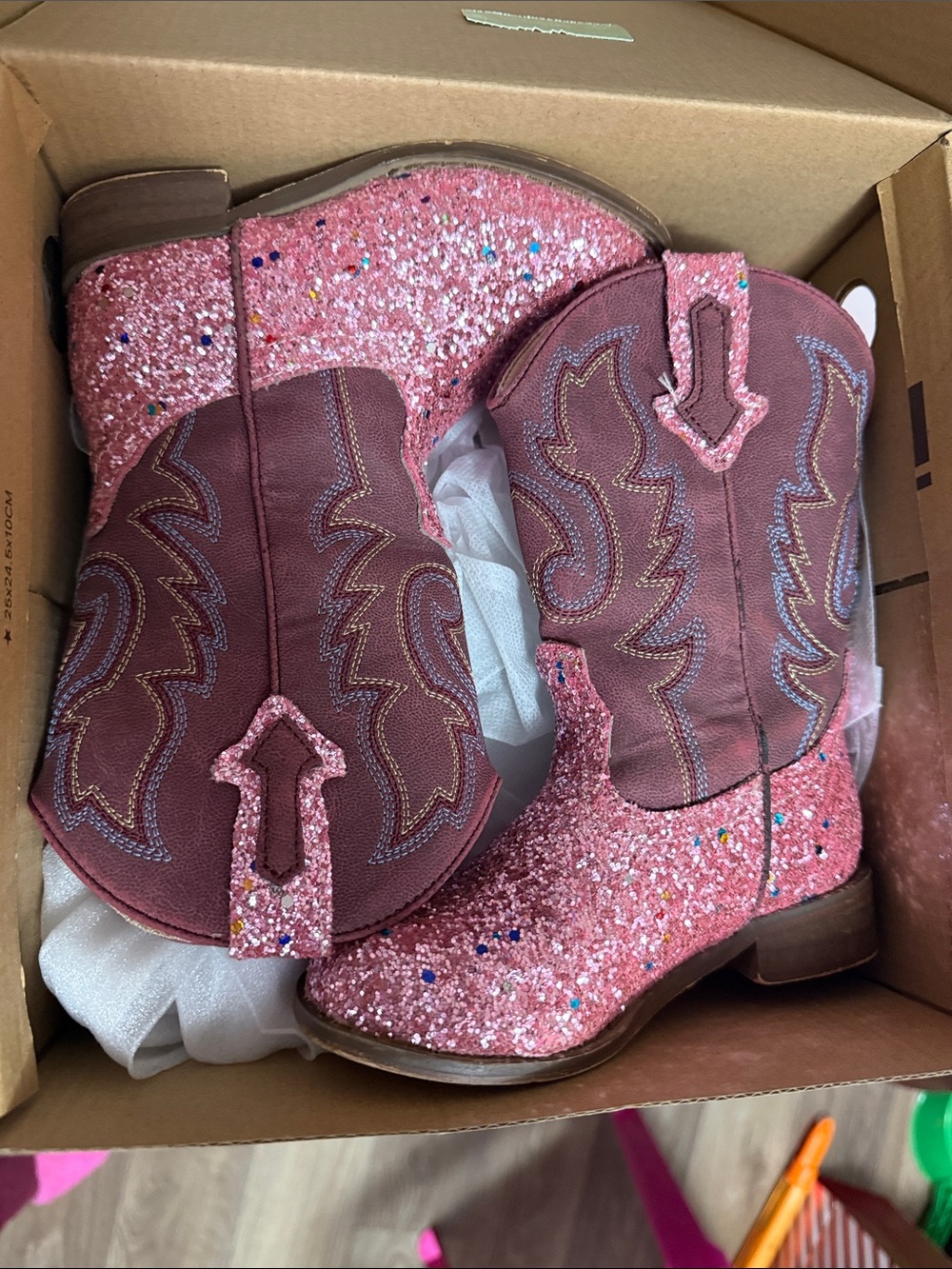 Kids Pink Glitter Western Boots - Brand